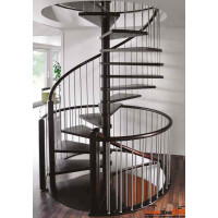 Spindeltreppe Magnolia L Inox Ø 110 cm, 12 Steigungen (11 Stufen + Podest) Buchenstufen, für Höhe 216 - 258 cm, inkl. Geländer mit Holzhandlauf Ø 50 mm.