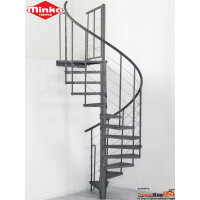 Spindeltreppe Spino Zink Color Ø 180 cm mit 13 Steigungen (12 Stufen + Podest) Riffelblechstufen, für Höhe 171 - 305,5 cm erweiterbar mit Zusatzstufen bis 352,5 cm, inkl. Geländer mit Kunststoffhandlauf und 5 Untergurten Ø 6 mm, komplette Treppe feuerverzinkt und pulverbeschichtet.