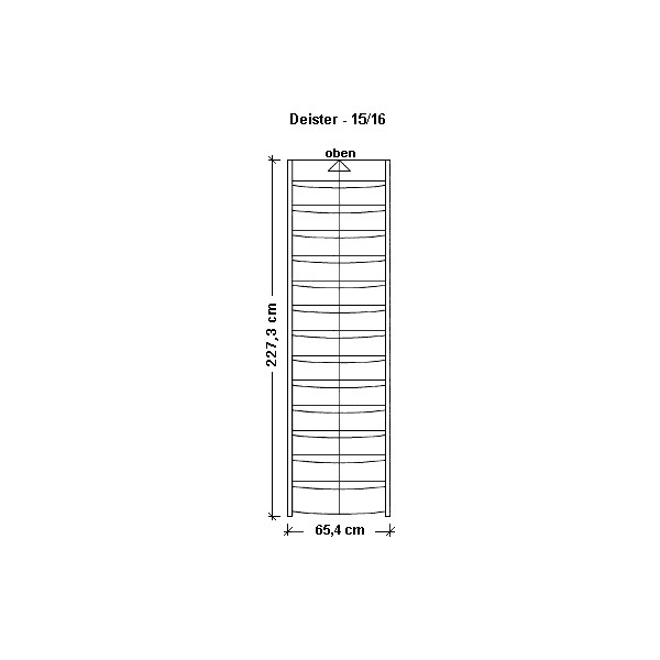 Buche ged&auml;mpft keilgezinkt / 15 Steigungen (14 Stufen) / 315 cm / 16 cm / 227,3 cm