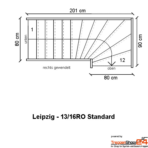 Eiche keilgezinkt / 1/4 gew. rechts (oben) / 280 cm / 16 cm / Standard