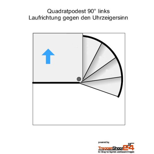 Quadratpodest 90° links / gegen den Uhrzeigersinn